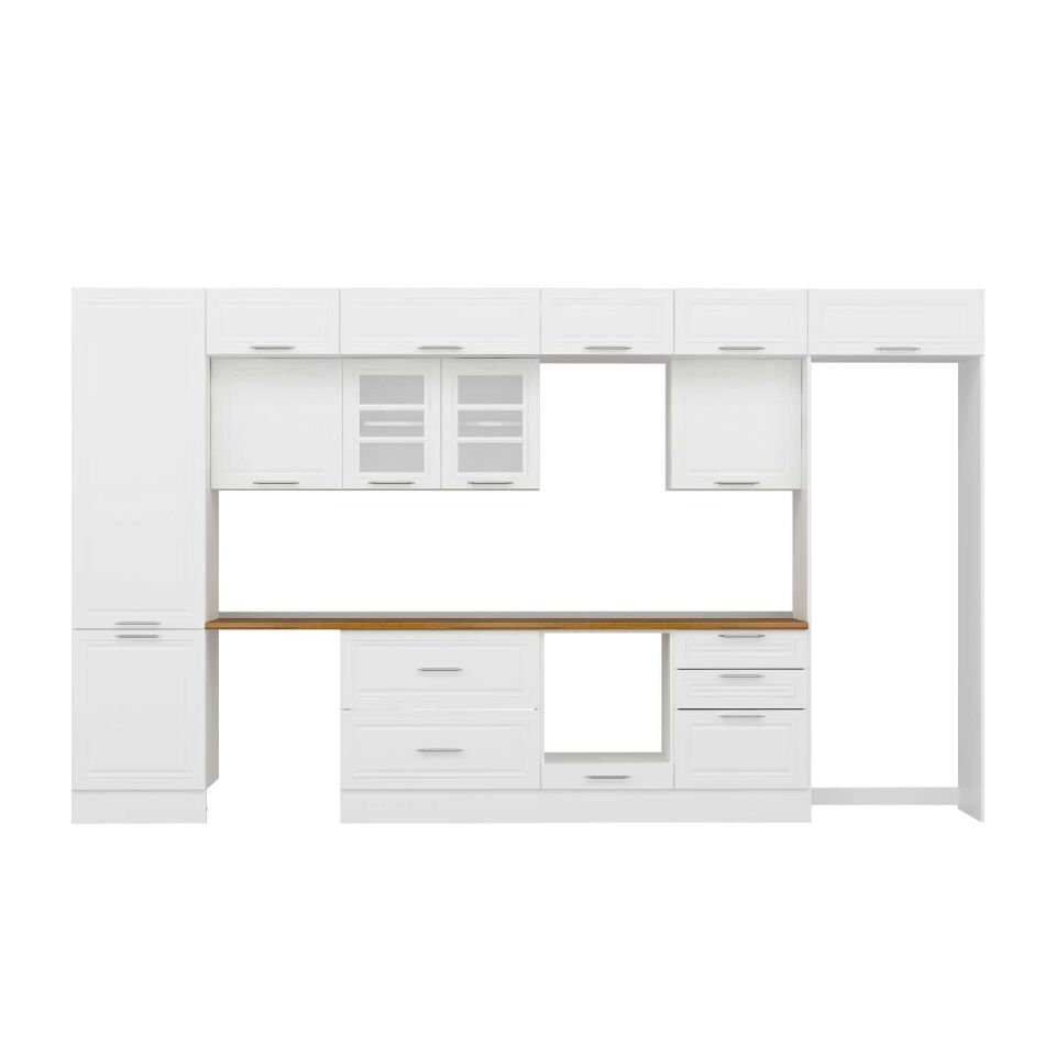 Alvinka 410X240 Cm Klasik Mebran Mutfak Dolabı Mbb-E90B60S60-3 Mebran | Beyaz - Mdf