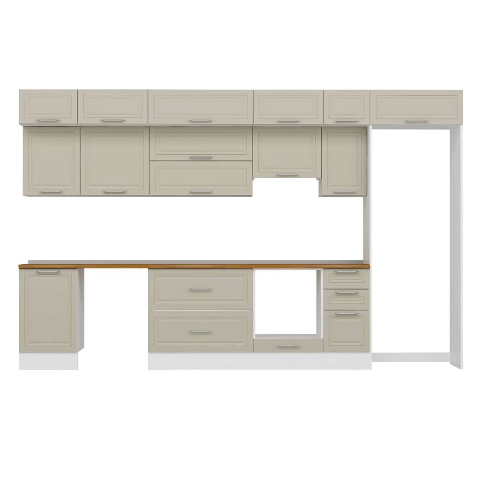 Alvinka 370X240 Cm Klasik Mebran Mutfak Dolabı Mb-E80S50S40-1 Mebran | Kumtaşı - Mdf