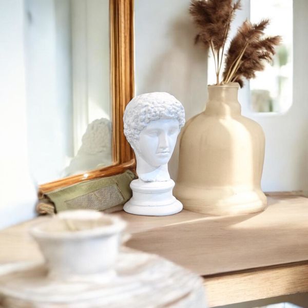 Küçük Kafa Heykel Dekoratif Obje Beyaz