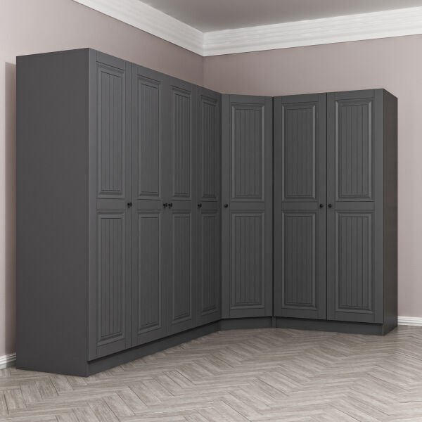 Kale 7 Kapaklı 2 Çekmeceli Köşe Dolap Antrasit Mebran İlkbahar