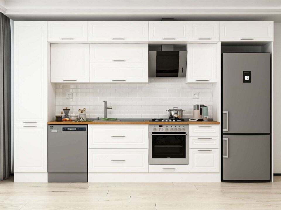 Alvinka 385X240 Cm Klasik Mebran Mutfak Dolabı Beyaz Beyaz Mbb-E90B50S45-2