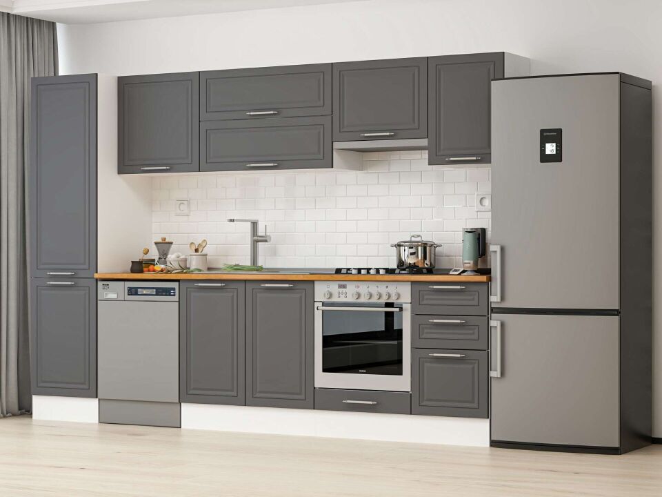 Alvinka 295X210 Cm Klasik Mebran Mutfak Dolabı Mb-E80B50S45-1 Mebran | Antrasit - Mdf