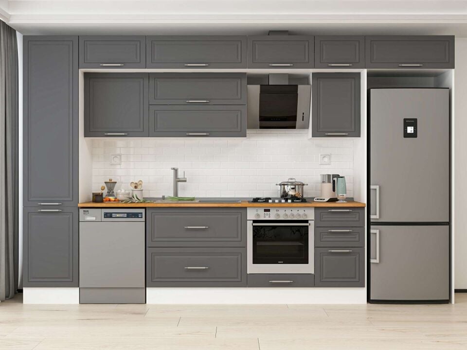 Alvinka 385X240 Cm Klasik Mebran Mutfak Dolabı Beyaz Beyaz Mbb-E90B50S45-2