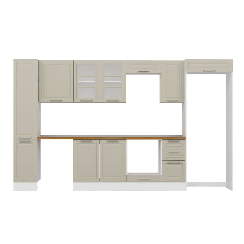 Alvinka 360X222 Cm Klasik Mebran Mutfak Dolabı Mbb-E80B40S40-3 Mebran | Kumtaşı - Suntalam