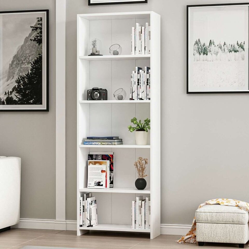 Minar 5 Raflı Modern Kitaplık - Beyaz
