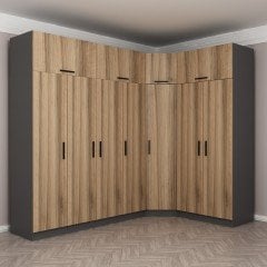 Minar Kale 7 Kapaklı 2 Ç Köşe Dolap + Yüklük Antrasit Dore