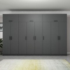 Minar Kale 8 Kapaklı 2 Çekmeceli Dolap Ve Yüklük Antrasit 255CM