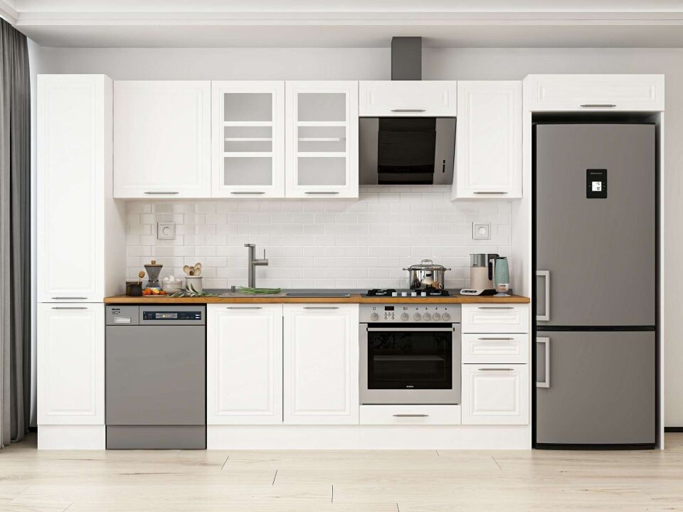 Alvinka 360X222 Cm Klasik Mebran Mutfak Dolabı Mbb-E80B40S40-3 Mebran | Beyaz - Mdf