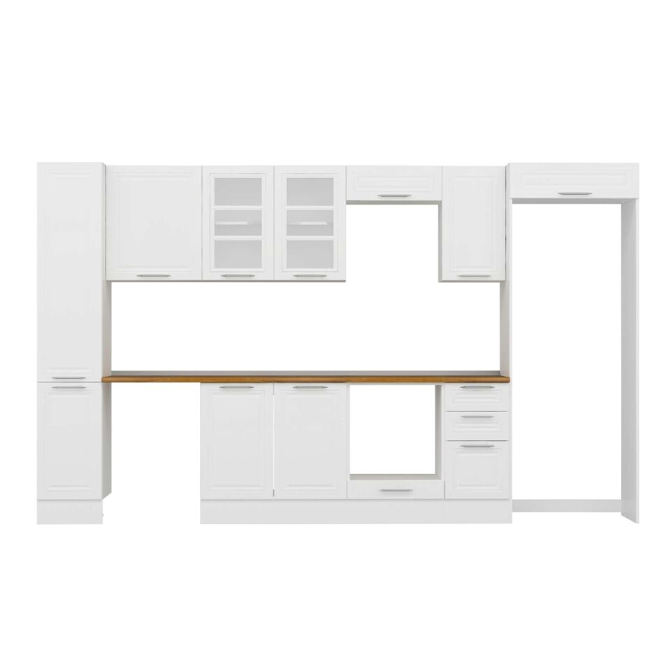 Alvinka 360X222 Cm Klasik Mebran Mutfak Dolabı Mbb-E80B40S40-3 Mebran | Beyaz - Mdf