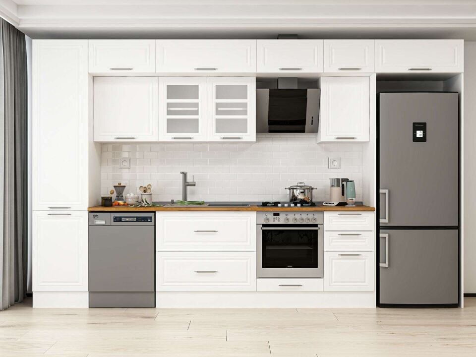 Alvinka 385X240 Cm Klasik Mebran Mutfak Dolabı Beyaz Beyaz Mbb-E90B50S45-3