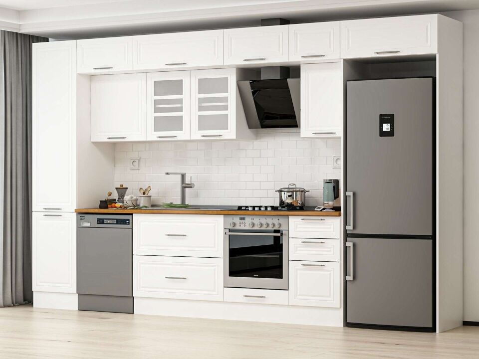 Alvinka 385X240 Cm Klasik Mebran Mutfak Dolabı Beyaz Beyaz Mbb-E90B50S45-3