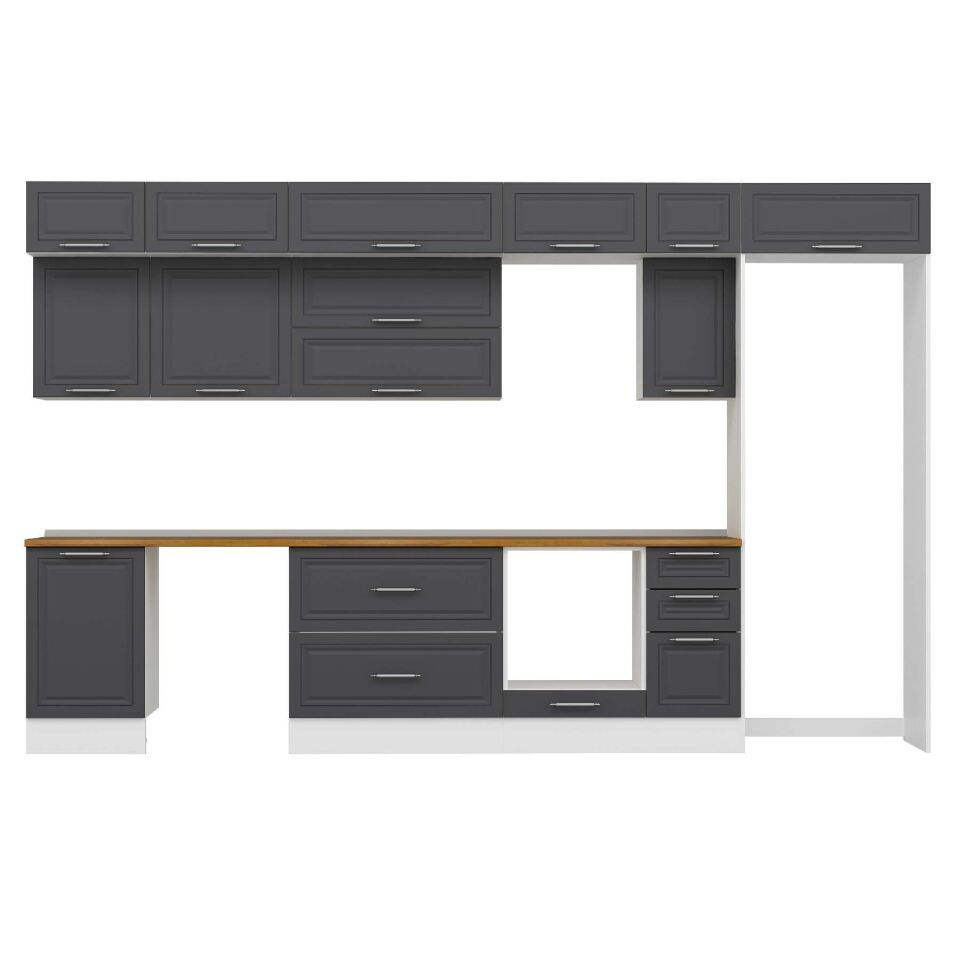 Alvinka 370X240 Cm Klasik Mebran Mutfak Dolabı Mb-E80S50S40-2 Mebran | Antrasit - Suntalam