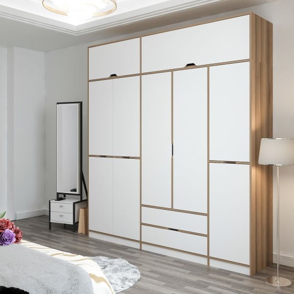 Elina 5 Kapaklı Yüklüklü Dolap - Dore/Beyaz