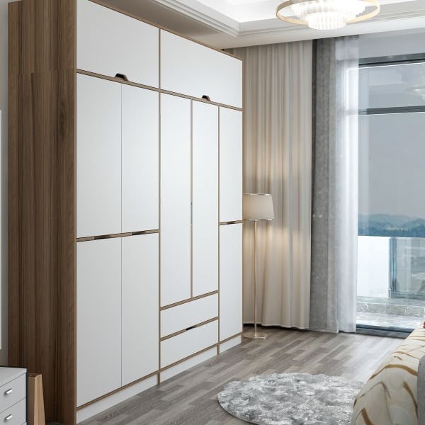 Elina 5 Kapaklı Yüklüklü Dolap - Dore/Beyaz