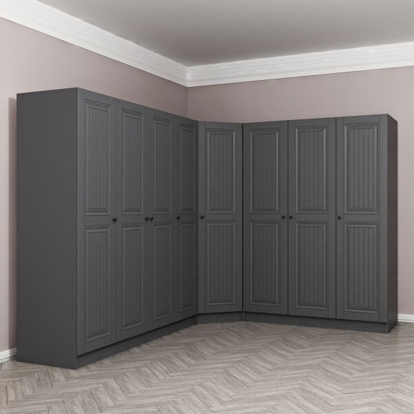 Kale 8 Kapaklı 4 Çekmeceli Köşe Dolap Antrasit Mebran İlkbahar