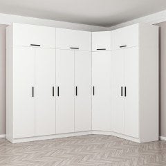 Minar Kale 7 Kapaklı 2 Ç Köşe Dolap + Yüklük Beyaz