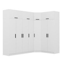 Minar Kale 7 Kapaklı 2 Ç Köşe Dolap + Yüklük Beyaz