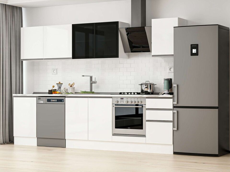 Alvinka 305X210 Cm High Gloss Mutfak Dolabı M-E90S50S45-3 High Gloss | Beyaz - Suntalam