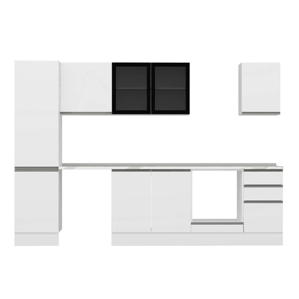 Alvinka 305X210 Cm High Gloss Mutfak Dolabı M-E90S50S45-3 High Gloss | Beyaz - Suntalam