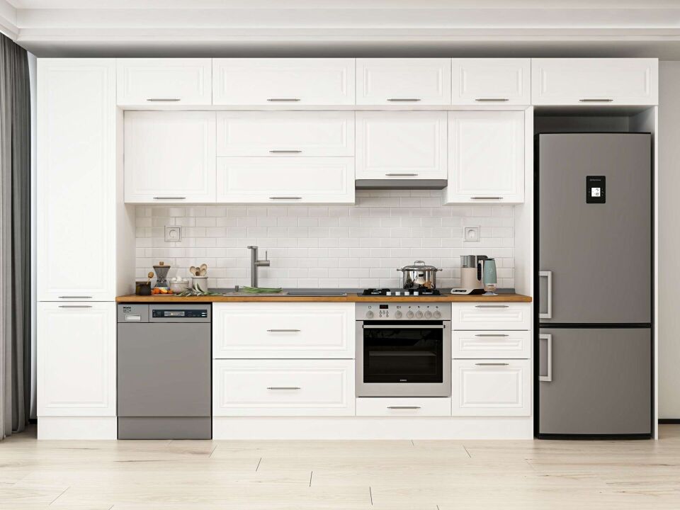 Alvinka 390X240 Cm Klasik Mebran Mutfak Dolabı Beyaz Beyaz Mbb-E90B50S50-1