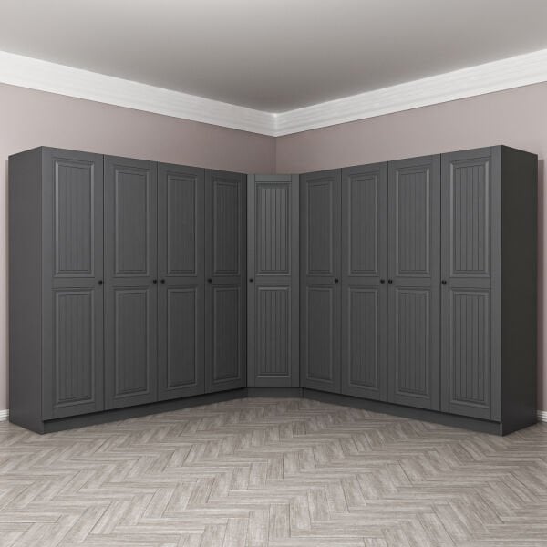 Kale 9 Kapaklı 4 Çekmeceli Köşe Dolap Antrasit Mebran İlkbahar