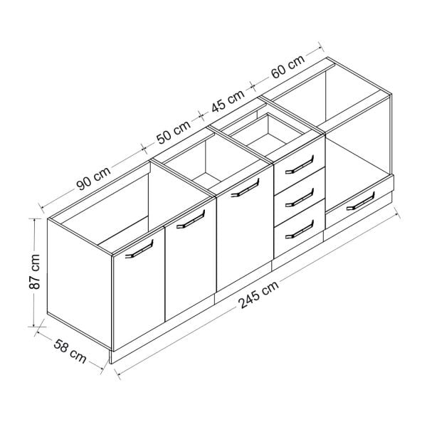Minar 245 Cm Mutfak Dolabı Beyaz Antrasit 245-A4