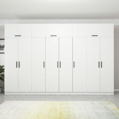 Minar Kale 8 Kapaklı 2 Çekmeceli Dolap Ve Yüklük Beyaz 255CM