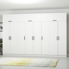 Minar Kale 8 Kapaklı 2 Çekmeceli Dolap Ve Yüklük Beyaz 255CM