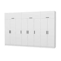 Minar Kale 8 Kapaklı 2 Çekmeceli Dolap Ve Yüklük Beyaz 255CM