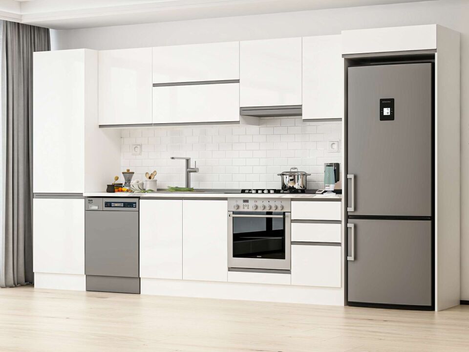 Alvinka 395X222 Cm High Gloss Mutfak Dolabı Mbb-E90B60S45-1 High Gloss | Beyaz - Mdf