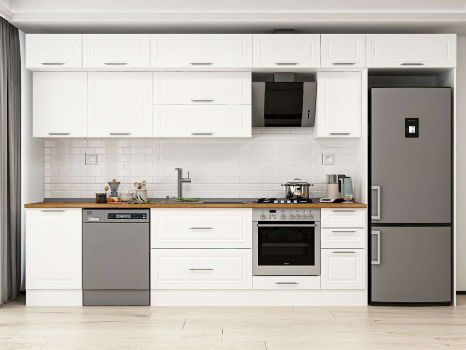 Alvinka 370X240 Cm Klasik Mebran Mutfak Dolabı Mb-E80S50S40-2 Mebran | Beyaz - Mdf