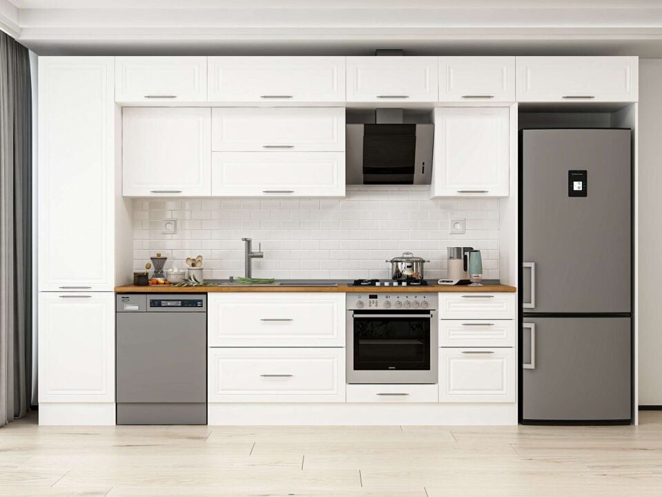 Alvinka 390X240 Cm Klasik Mebran Mutfak Dolabı Beyaz Beyaz Mbb-E90B50S50-2