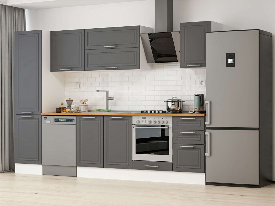 Alvinka 295X210 Cm Klasik Mebran Mutfak Dolabı Mb-E80B50S45-2 Mebran | Antrasit - Suntalam