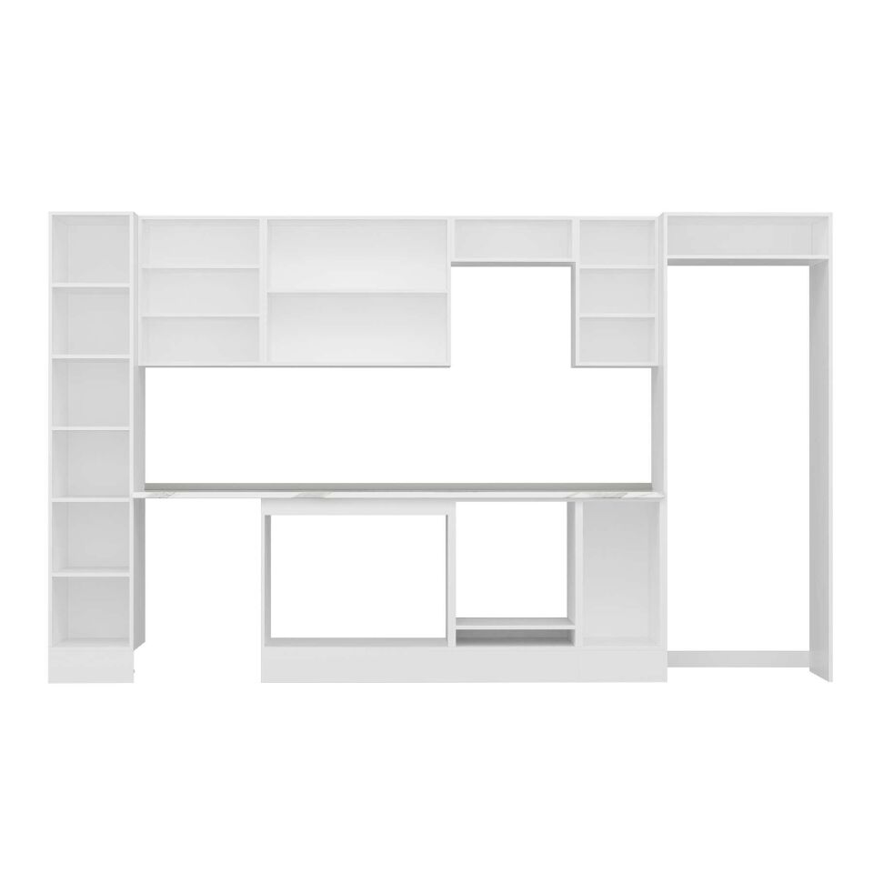 Alvinka 360X222 Cm Klasik Mebran Mutfak Dolabı Mbb-E80B40S40-3 Mebran | Kumtaşı - Mdf