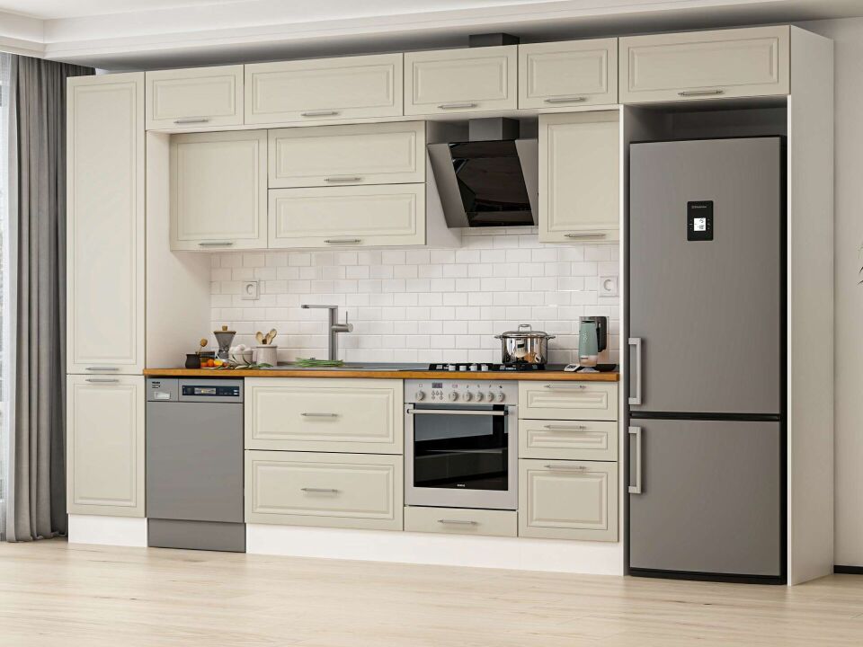 Alvinka 390X240 Cm Klasik Mebran Mutfak Dolabı Beyaz Beyaz Mbb-E90B50S50-2