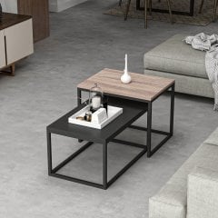 Minar Leka Metal Ayaklı Modern Orta Sehpa - Kaman/Siyah