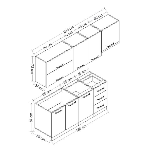 Minar 245 Cm Mutfak Dolabı Beyaz Antrasit 245-A5