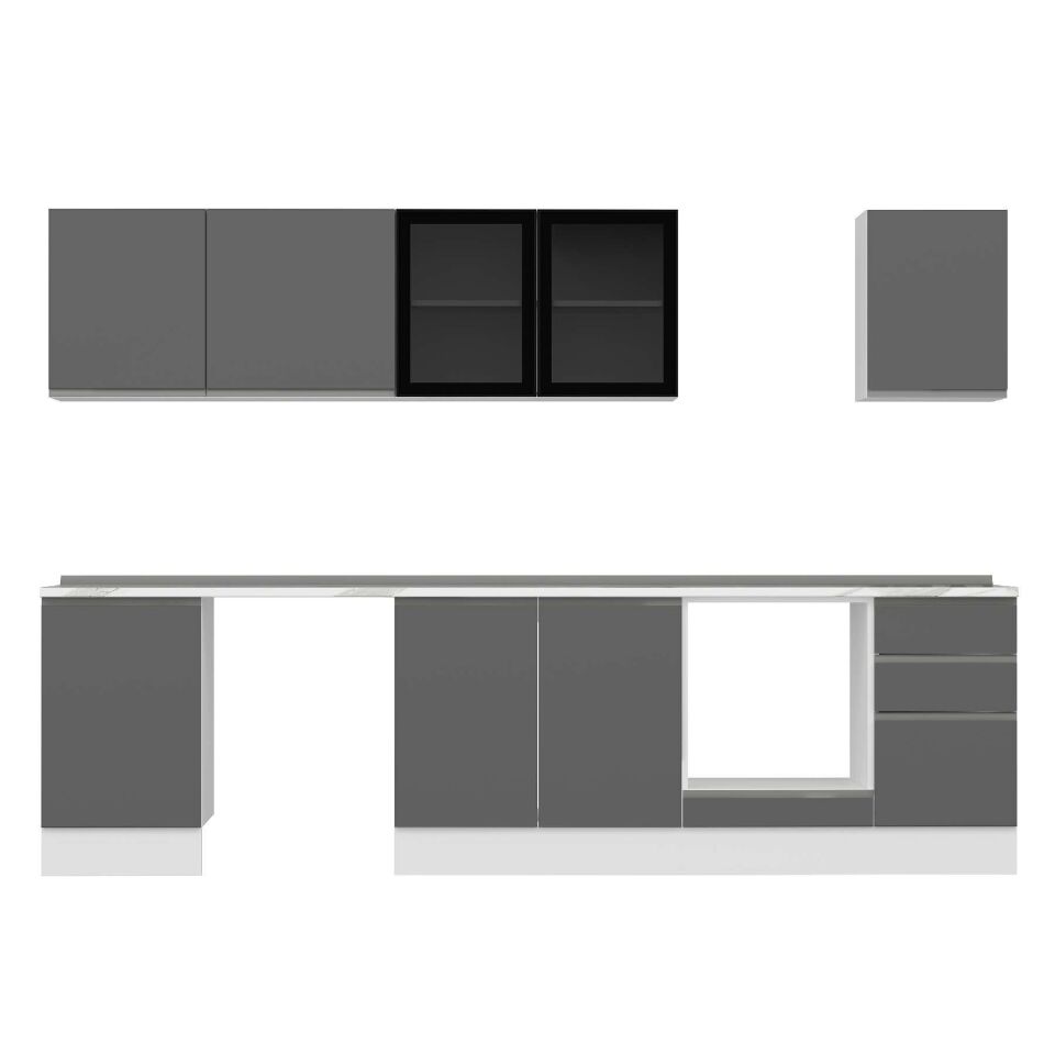 Alvinka 305X210 Cm High Gloss Mutfak Dolabı M-E90S50S45-3 High Gloss | Antrasit - Mdf