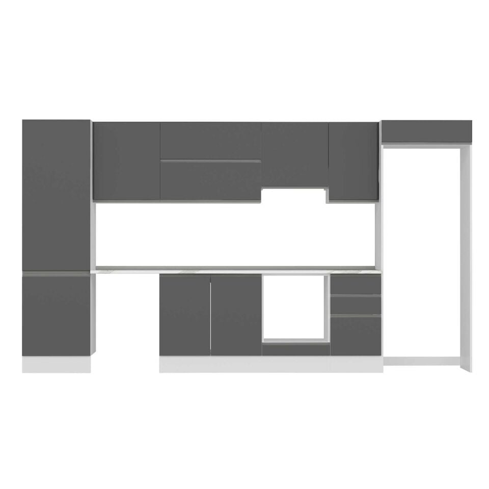 Alvinka 395X222 Cm High Gloss Mutfak Dolabı Mbb-E90B60S45-1 High Gloss | Antrasit - Mdf