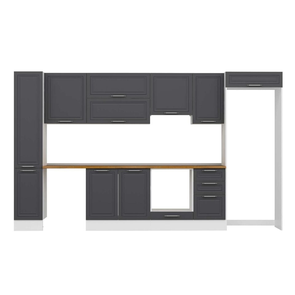 Alvinka 365X222 Cm Klasik Mebran Mutfak Dolabı Mbb-E80B40S45-1 Mebran | Antrasit - Suntalam