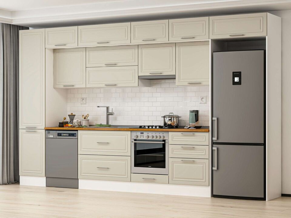 Alvinka 400X240 Cm Klasik Mebran Mutfak Dolabı Beyaz Beyaz Mbb-E90B50S60-1