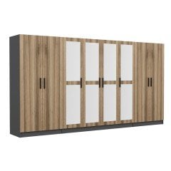 Minar Kale 8 Kapaklı 4 Aynalı 2 Çekmeceli Dolap Antrasit Dore