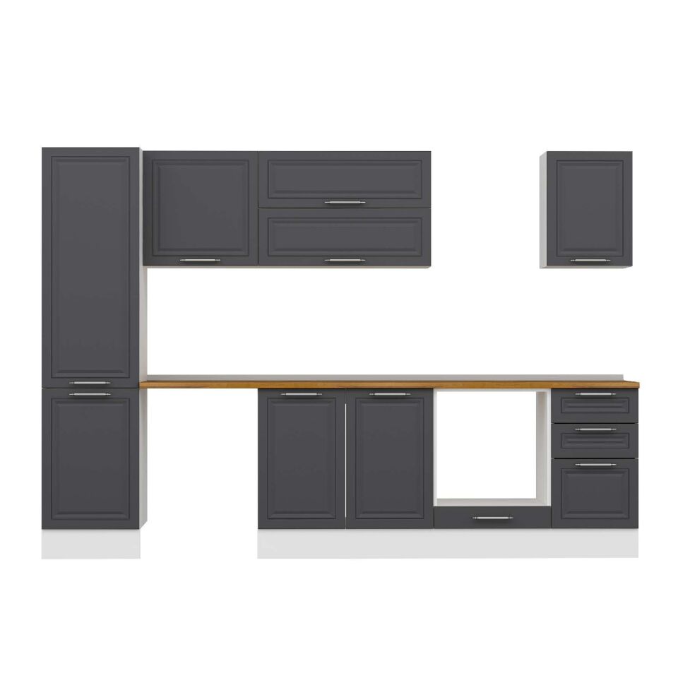 Alvinka 295X210 Cm Klasik Mebran Mutfak Dolabı Mb-E80B50S45-2 Mebran | Antrasit - Mdf