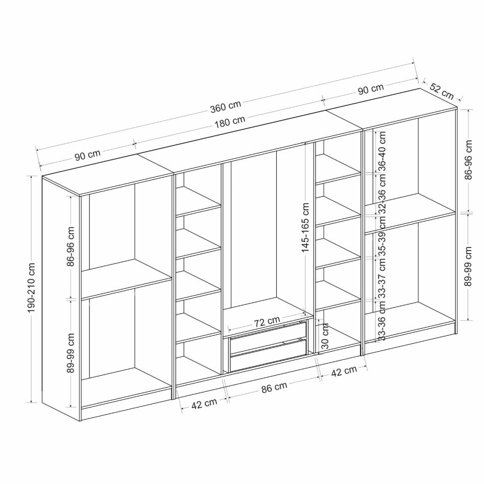 Minar Kale 8 Kapaklı 4 Aynalı 2 Çekmeceli Dolap Antrasit Dore