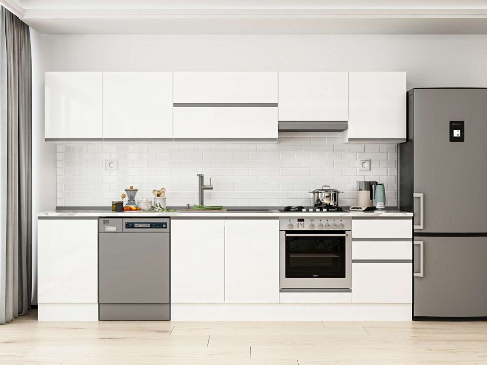 Alvinka 310X210 Cm High Gloss Mutfak Dolabı M-E90S50S50-1 High Gloss | Beyaz - Mdf
