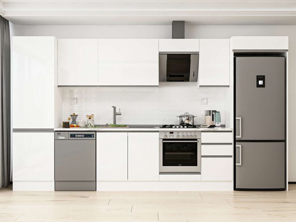 Alvinka 395X222 Cm High Gloss Mutfak Dolabı Mbb-E90B60S45-2 High Gloss | Beyaz - Mdf