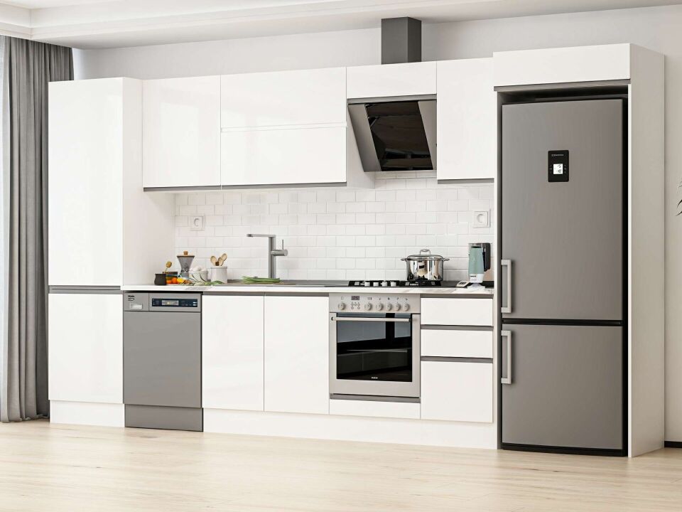 Alvinka 395X222 Cm High Gloss Mutfak Dolabı Mbb-E90B60S45-2 High Gloss | Beyaz - Mdf