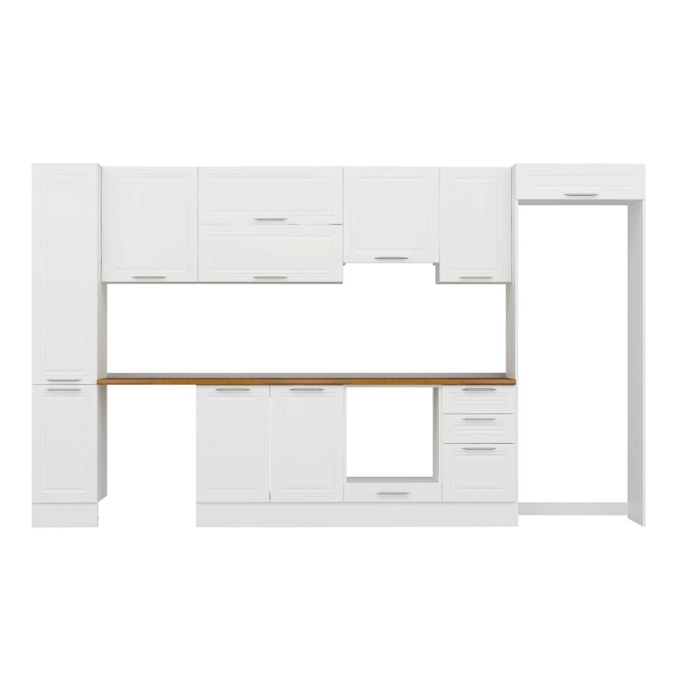 Alvinka 365X222 Cm Klasik Mebran Mutfak Dolabı Mbb-E80B40S45-1 Mebran | Beyaz - Mdf