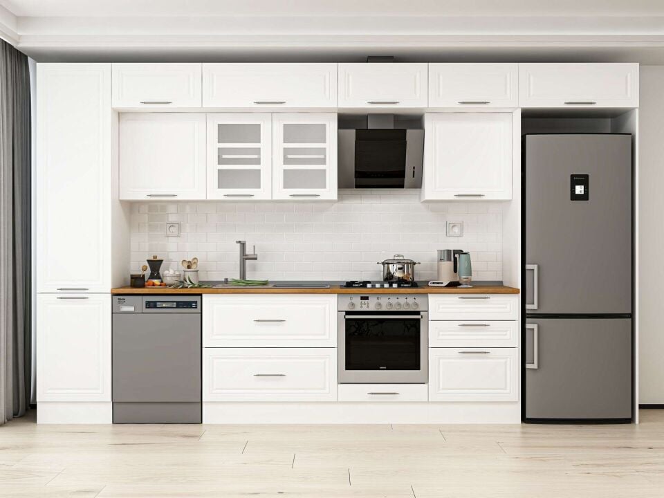 Alvinka 400X240 Cm Klasik Mebran Mutfak Dolabı Beyaz Beyaz Mbb-E90B50S60-3