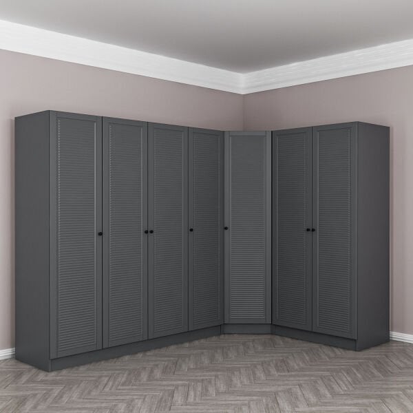 Kale 7 Kapaklı 2 Çekmeceli Köşe Dolap Antrasit Mebran Panjur